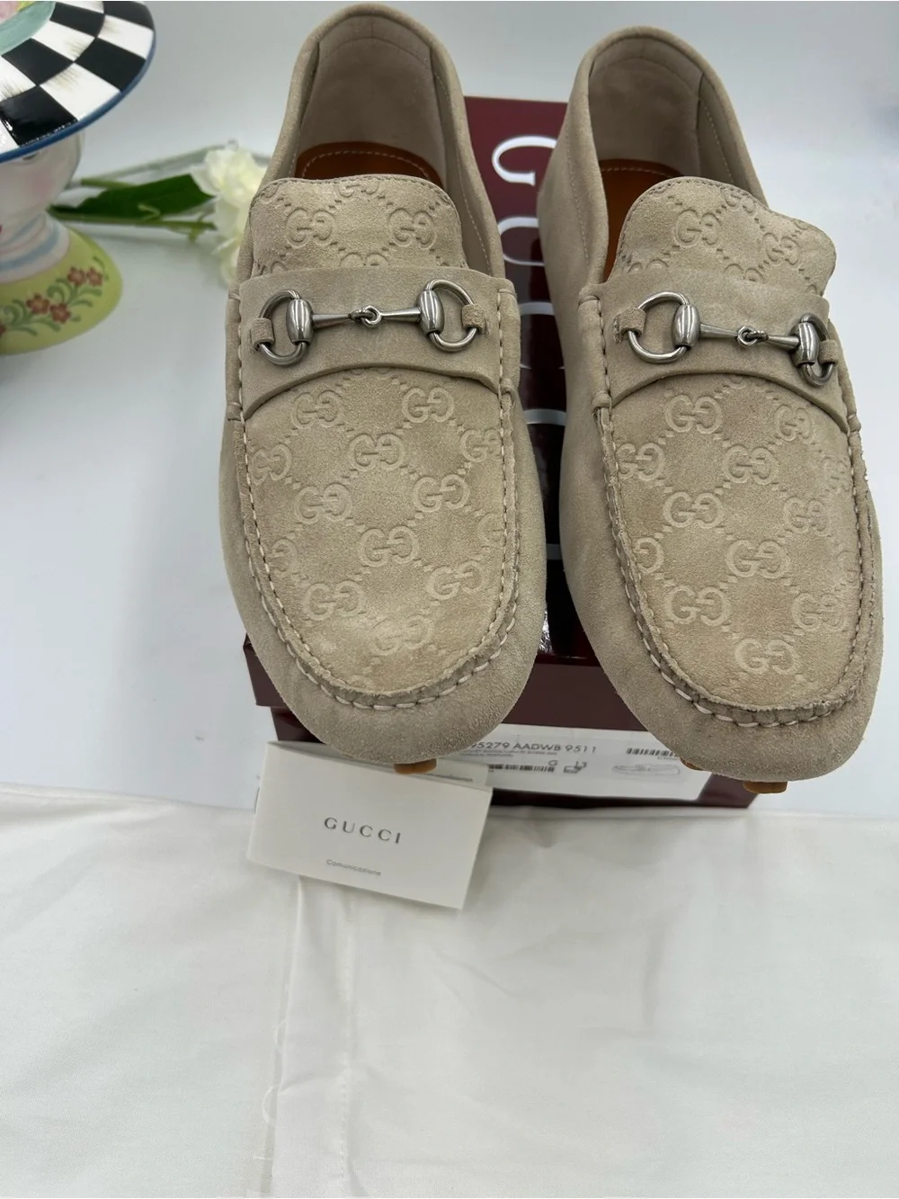 Men's Gucci GG logo suede driver loafers size 13 fits 13.5 US made in Italy - Picture 4 of 11